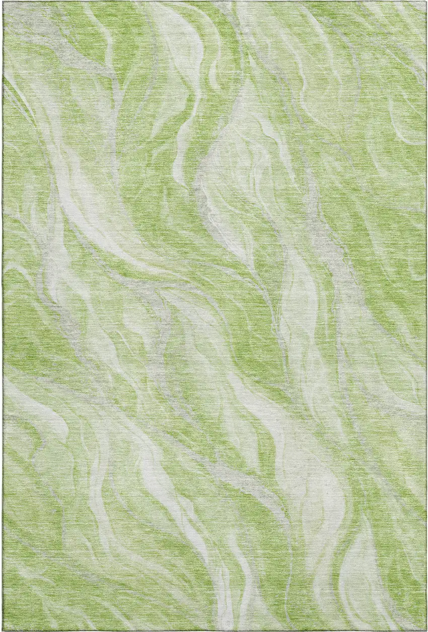 Artichoke Green And Ivory Abstract Washable Area Rug With UV Protection Photo 1