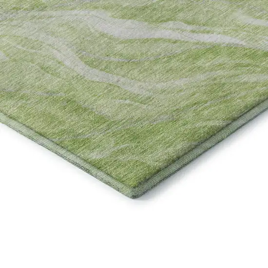 Artichoke Green And Ivory Abstract Washable Area Rug With UV Protection Photo 8