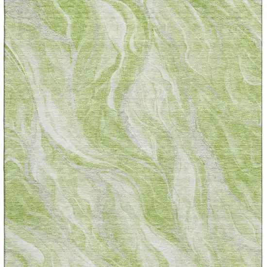 Artichoke Green And Ivory Abstract Washable Area Rug With UV Protection Photo 4