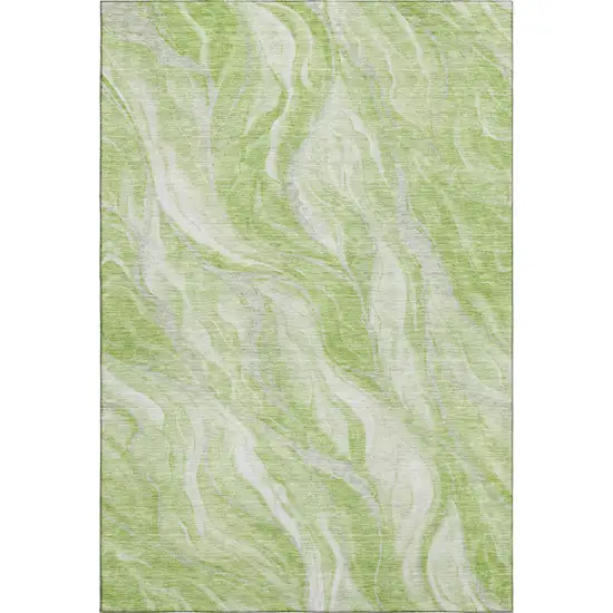 Artichoke Green And Ivory Abstract Washable Area Rug With UV Protection Photo 2