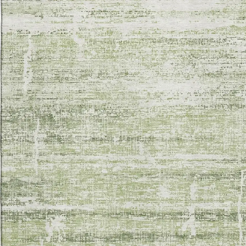 Artichoke Green And Ivory Abstract Washable Area Rug With UV Protection Photo 3