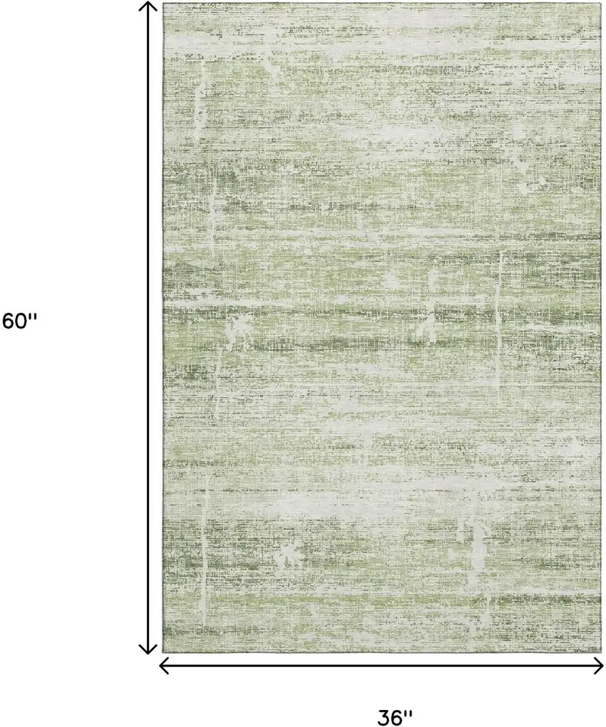 Artichoke Green And Ivory Abstract Washable Area Rug With UV Protection Photo 3