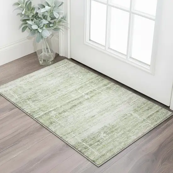 Artichoke Green And Ivory Abstract Washable Area Rug With UV Protection Photo 2