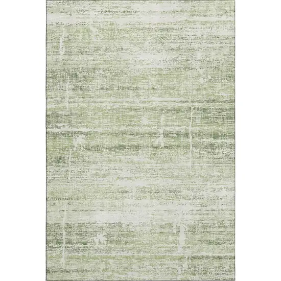 Artichoke Green And Ivory Abstract Washable Area Rug With UV Protection Photo 1