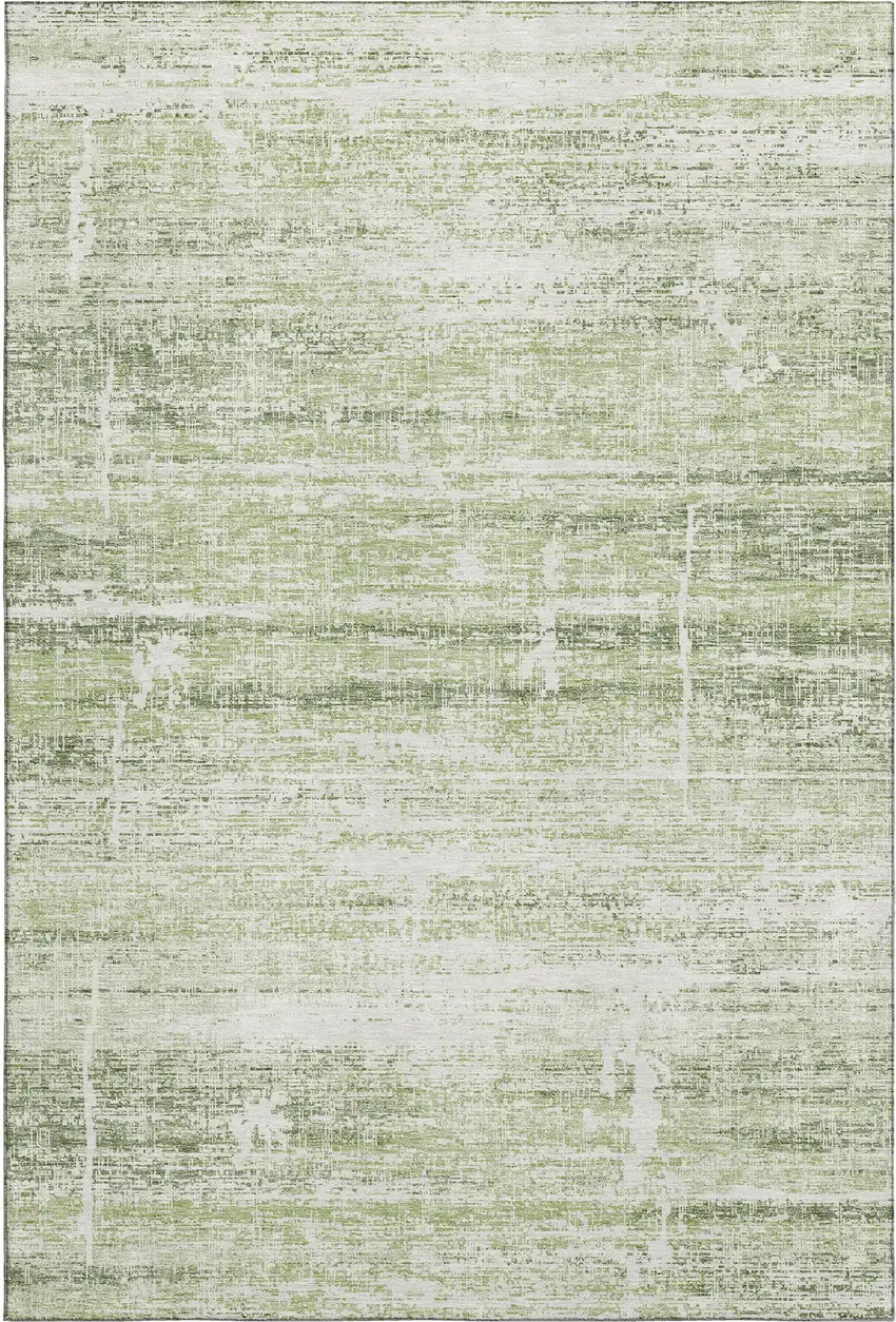Artichoke Green And Ivory Abstract Washable Area Rug With UV Protection Photo 1
