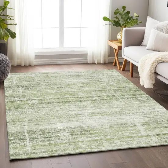 Artichoke Green And Ivory Abstract Washable Area Rug With UV Protection Photo 5
