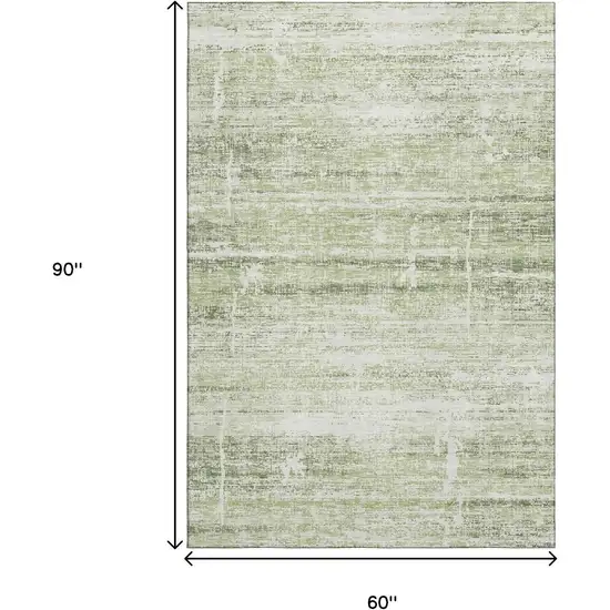 Artichoke Green And Ivory Abstract Washable Area Rug With UV Protection Photo 3