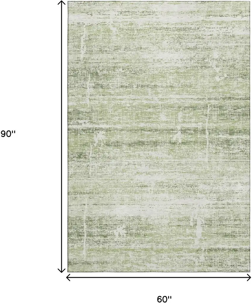 Artichoke Green And Ivory Abstract Washable Area Rug With UV Protection Photo 3