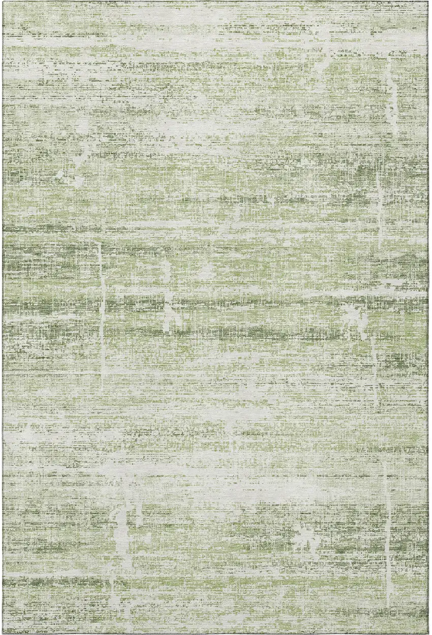 Artichoke Green And Ivory Abstract Washable Area Rug With UV Protection Photo 4