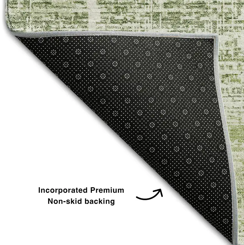 Artichoke Green And Ivory Abstract Washable Area Rug With UV Protection Photo 6