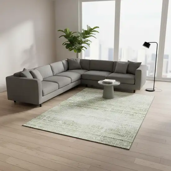 Artichoke Green And Ivory Abstract Washable Area Rug With UV Protection Photo 2