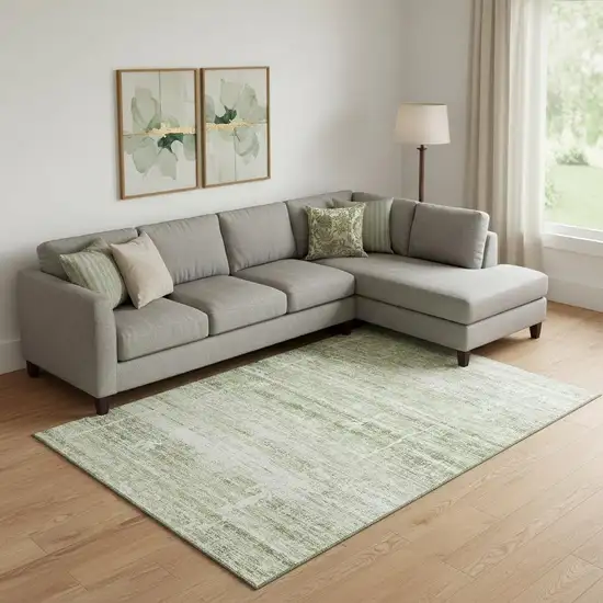 Artichoke Green And Ivory Abstract Washable Area Rug With UV Protection Photo 1