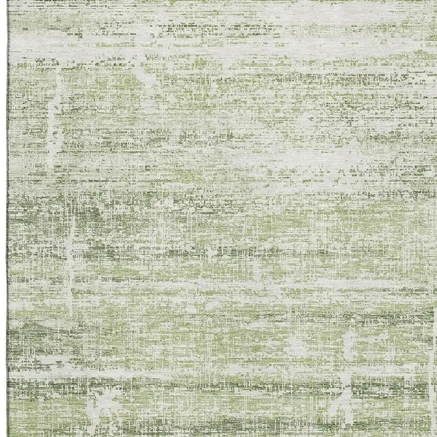 Artichoke Green And Ivory Abstract Washable Area Rug With UV Protection Photo 3
