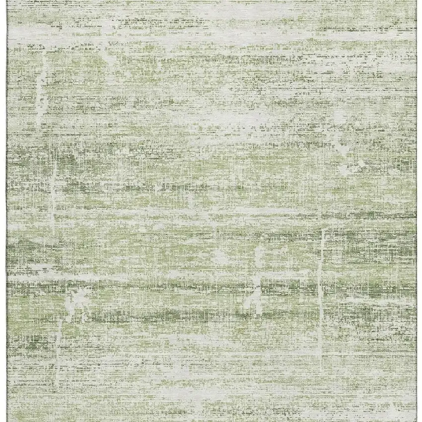Artichoke Green And Ivory Abstract Washable Area Rug With UV Protection Photo 4