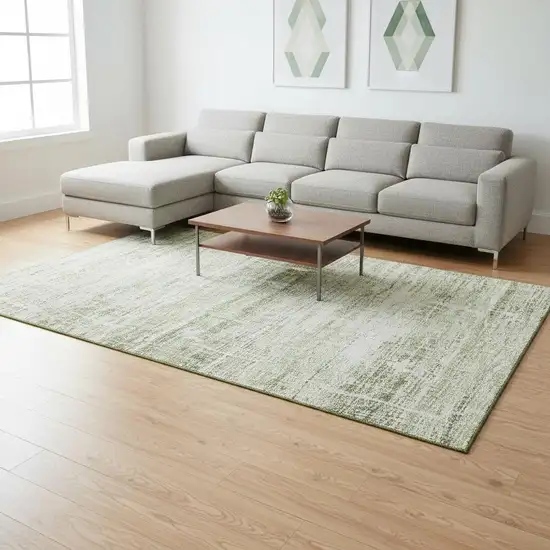 Artichoke Green And Ivory Abstract Washable Area Rug With UV Protection Photo 2