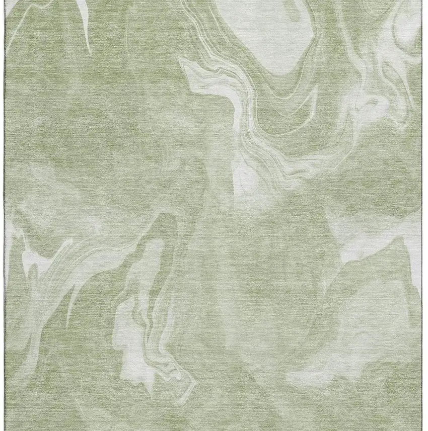 Artichoke Green And Ivory Abstract Washable Area Rug With UV Protection Photo 4