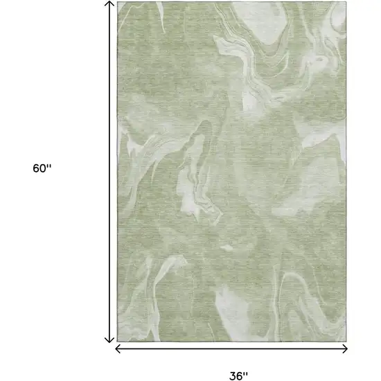 Artichoke Green And Ivory Abstract Washable Area Rug With UV Protection Photo 3