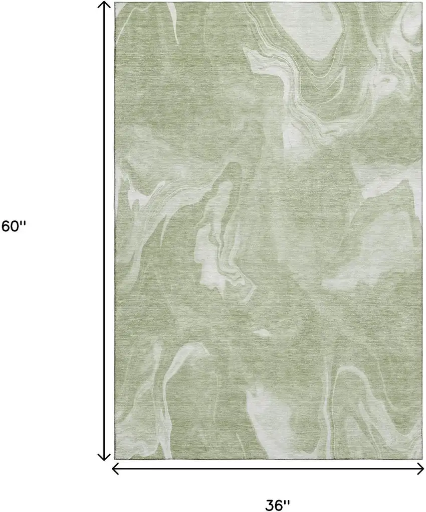 Artichoke Green And Ivory Abstract Washable Area Rug With UV Protection Photo 3