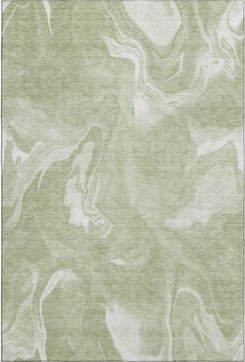 Artichoke Green And Ivory Abstract Washable Area Rug With UV Protection Photo 1