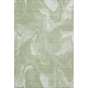 Photo of Artichoke Green And Ivory Abstract Washable Area Rug With UV Protection