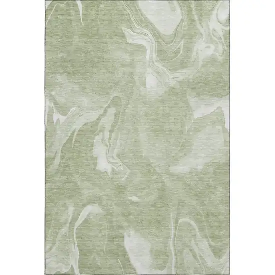 Artichoke Green And Ivory Abstract Washable Area Rug With UV Protection Photo 1