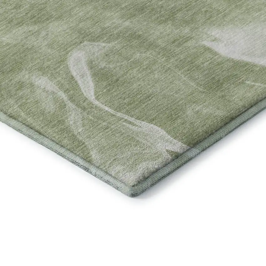 Artichoke Green And Ivory Abstract Washable Area Rug With UV Protection Photo 8