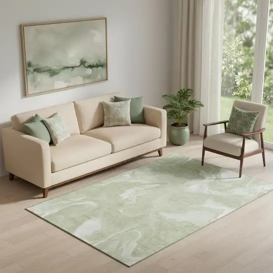 Artichoke Green And Ivory Abstract Washable Area Rug With UV Protection Photo 1