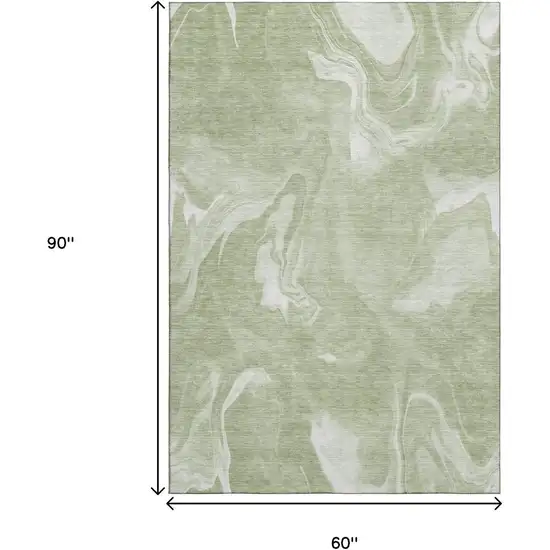 Artichoke Green And Ivory Abstract Washable Area Rug With UV Protection Photo 3