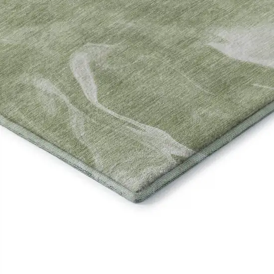 Artichoke Green And Ivory Abstract Washable Area Rug With UV Protection Photo 7