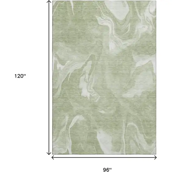Artichoke Green And Ivory Abstract Washable Area Rug With UV Protection Photo 3