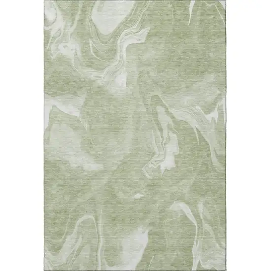 Artichoke Green And Ivory Abstract Washable Area Rug With UV Protection Photo 3