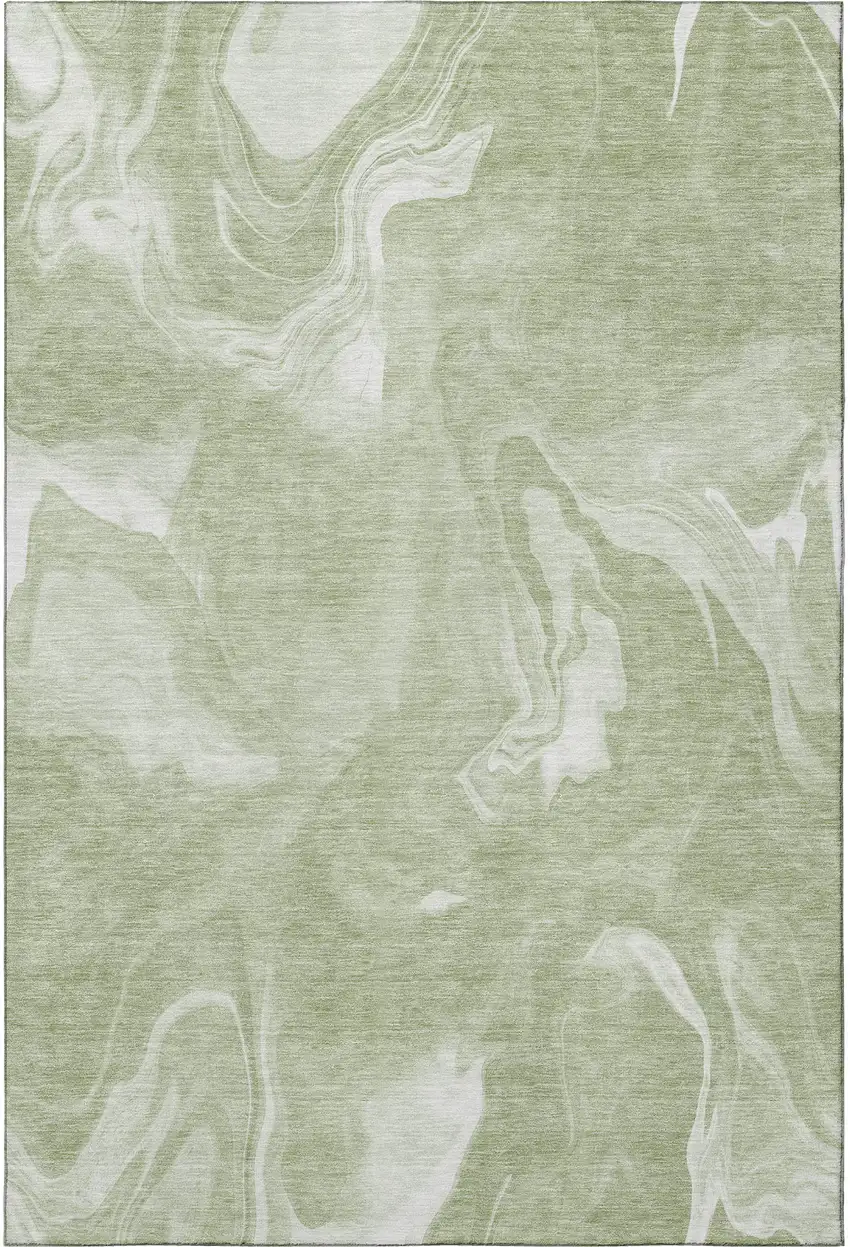 Artichoke Green And Ivory Abstract Washable Area Rug With UV Protection Photo 3