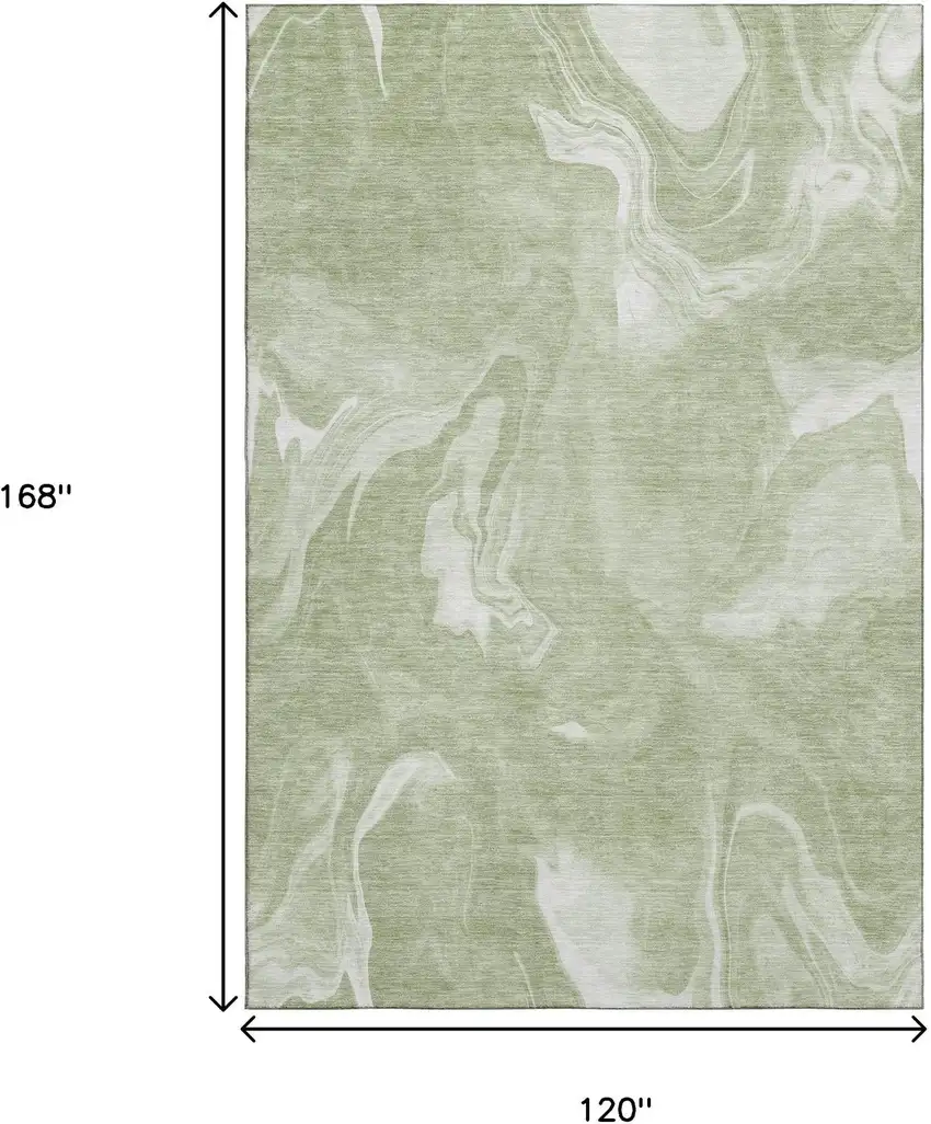 Artichoke Green And Ivory Abstract Washable Area Rug With UV Protection Photo 3