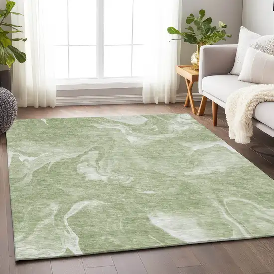 Artichoke Green And Ivory Abstract Washable Area Rug With UV Protection Photo 6