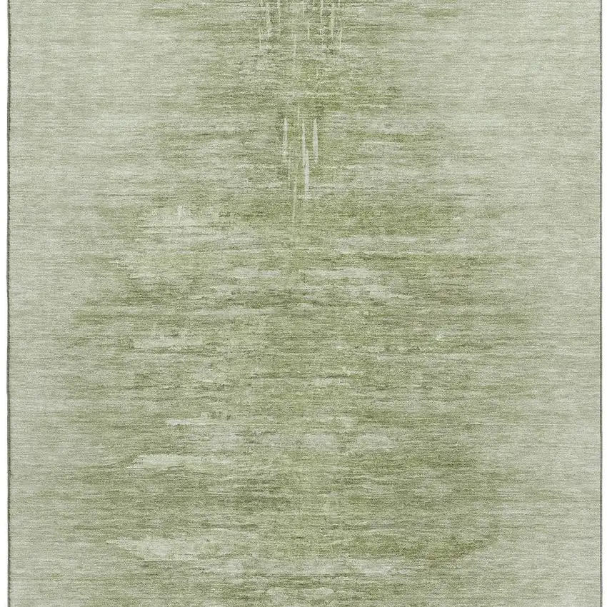 Artichoke Green And Ivory Abstract Washable Area Rug With UV Protection Photo 4
