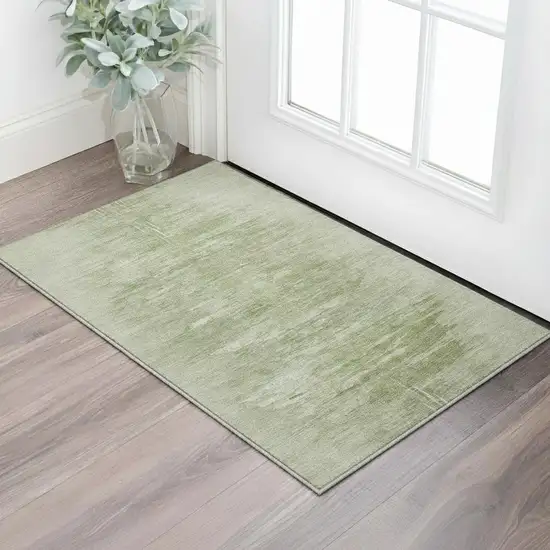 Artichoke Green And Ivory Abstract Washable Area Rug With UV Protection Photo 2
