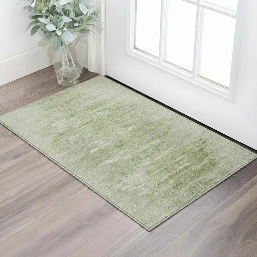 Artichoke Green And Ivory Abstract Washable Area Rug With UV Protection Photo 2