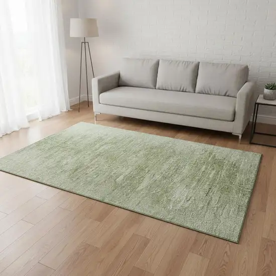 Artichoke Green And Ivory Abstract Washable Area Rug With UV Protection Photo 2