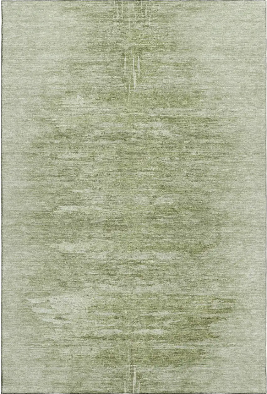 Artichoke Green And Ivory Abstract Washable Area Rug With UV Protection Photo 1