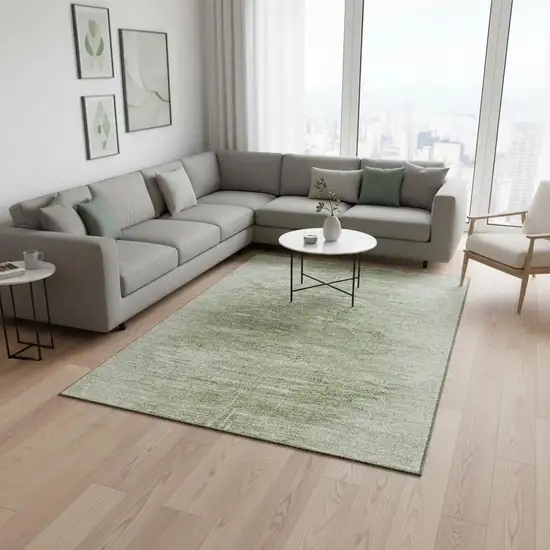 Artichoke Green And Ivory Abstract Washable Area Rug With UV Protection Photo 2