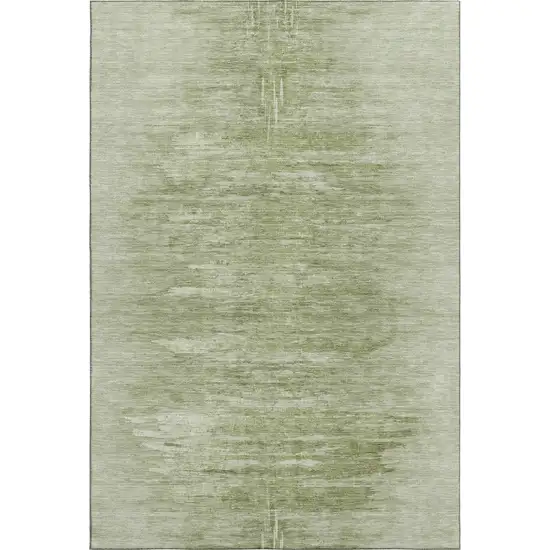 Artichoke Green And Ivory Abstract Washable Area Rug With UV Protection Photo 1