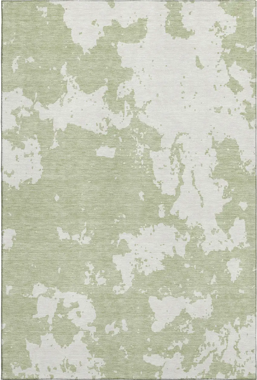 Artichoke Green And Ivory Abstract Washable Area Rug With UV Protection Photo 1