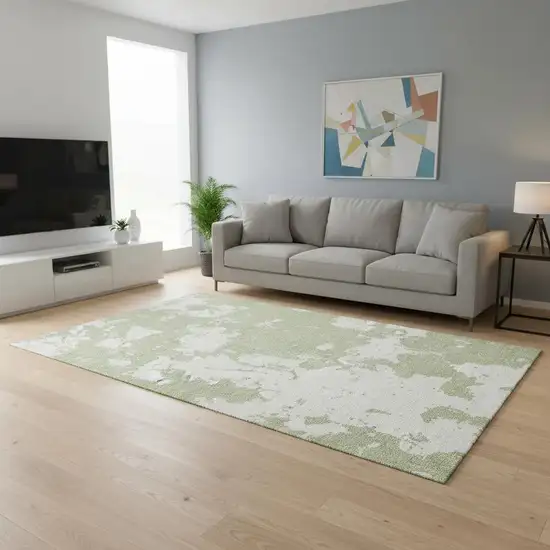 Artichoke Green And Ivory Abstract Washable Area Rug With UV Protection Photo 2