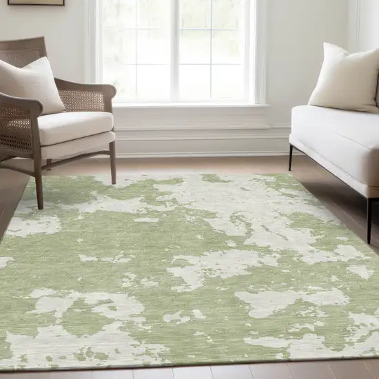 Artichoke Green And Ivory Abstract Washable Area Rug With UV Protection Photo 6