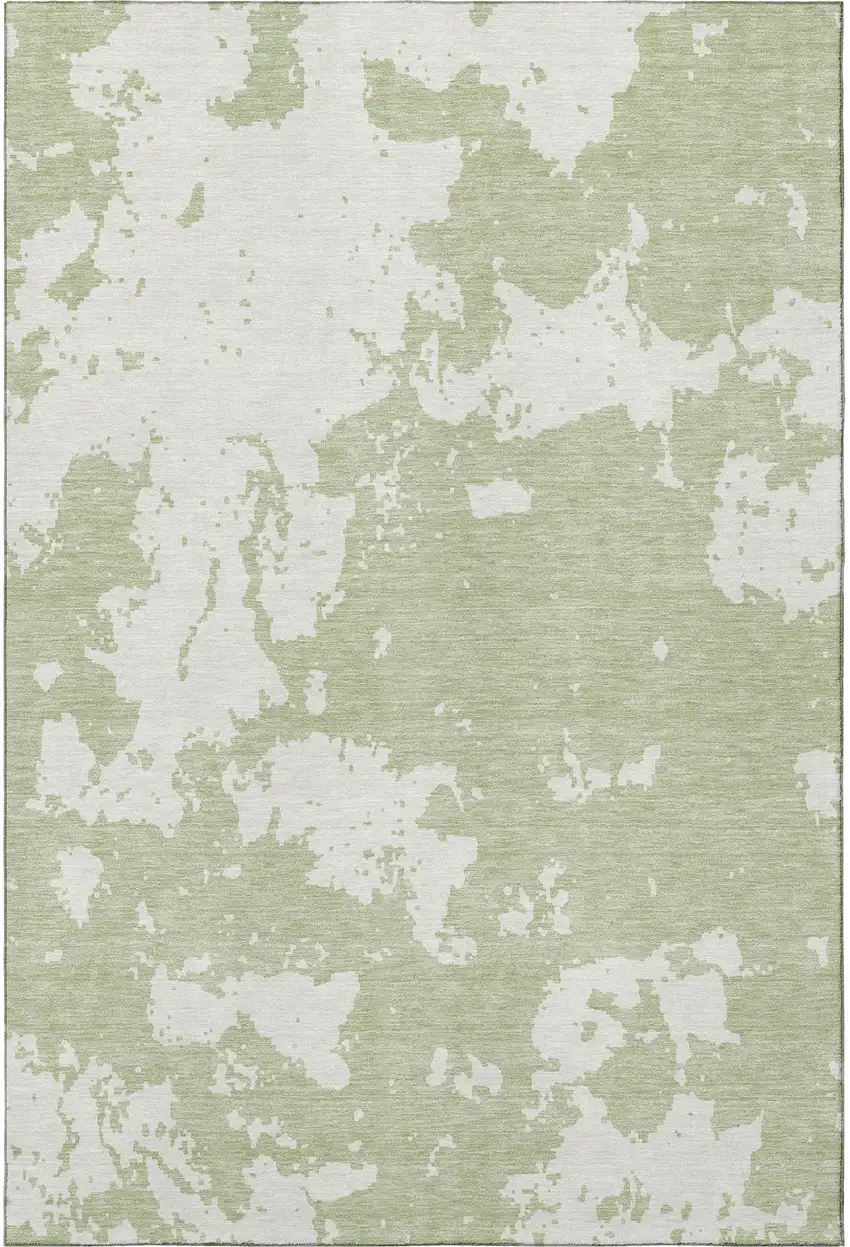 Artichoke Green And Ivory Abstract Washable Area Rug With UV Protection Photo 4