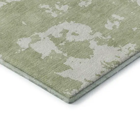 Artichoke Green And Ivory Abstract Washable Area Rug With UV Protection Photo 8