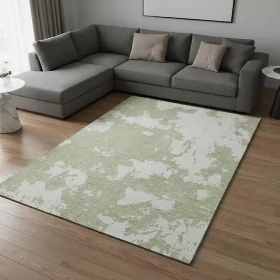Artichoke Green And Ivory Abstract Washable Area Rug With UV Protection Photo 2