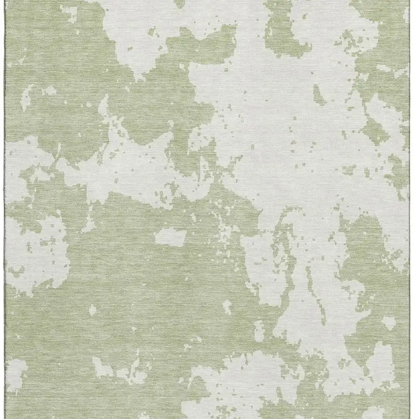 Artichoke Green And Ivory Abstract Washable Area Rug With UV Protection Photo 4