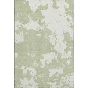 Photo of Artichoke Green And Ivory Abstract Washable Area Rug With UV Protection