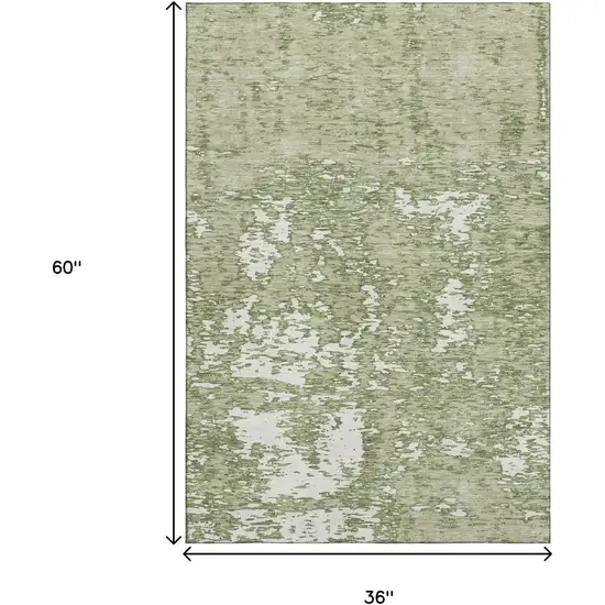 Artichoke Green And Ivory Abstract Washable Area Rug With UV Protection Photo 9